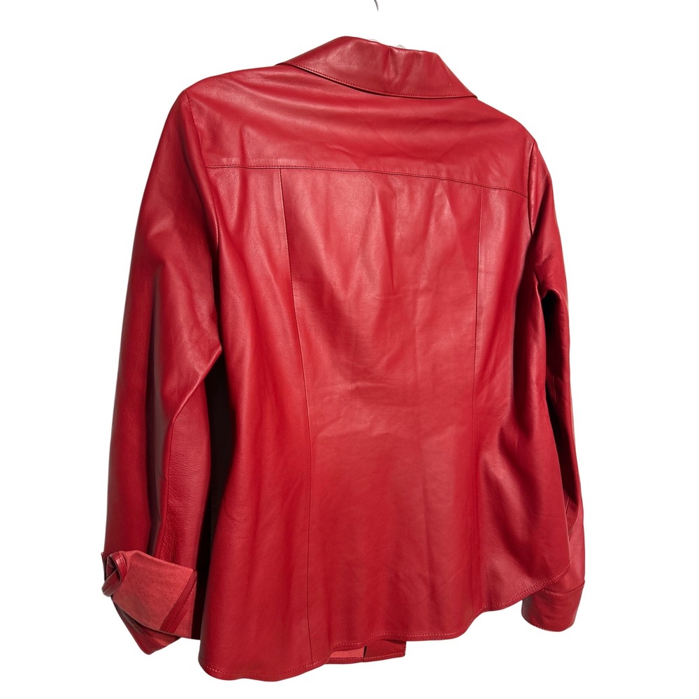 Lafayette 148 New‎ York Lambskin Leather Button Up Shacket Red Women's Size 8 - Picture 7 of 11
